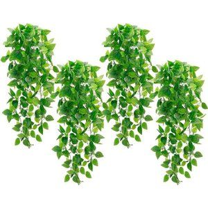 4pcs 3.6FT Artificial Hanging Plants, Faux Pothos with 162 Leaves Each